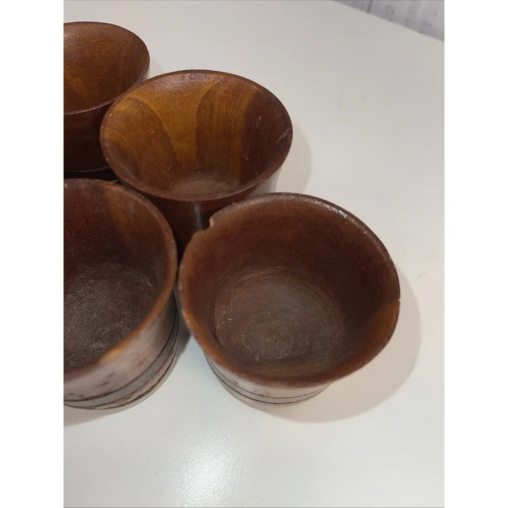 Vintage Boho Hand Carved Wooden 5 Shot Glasses